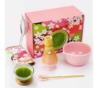 Matcha Set - 7 Pcs Matcha Powder Kit for Ceremony, Ceramic Bowl, Whisk Holder, Bamboo Whisk, Scoop, Stainless Steel Strainer & Tea Towel, Perfect for Authentic Japanese Tea Ceremony, Homemade Lattes