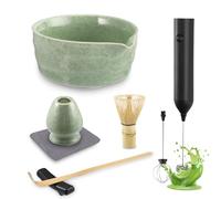 Matcha Set, 7 Pcs Matcha Whisk Set Includes Matcha Bowl/Matcha Frother/Matcha Whisk/Whisk Stand/Bamboo Scoop/Spoon Rest/Cleaning Cloth Japanese Tea Set for Matcha Beginners and Lovers