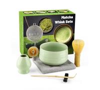 Matcha Set (7-Piece) Which Matcha Whisk, Matcha Cup, Matcha Bowl, Chasen, Matcha Sieve, Matcha Spoon,Ideal Starter Matcha Kit for Easy Matcha Making (Green)