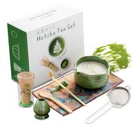 Matcha Set 8 Pcs - Traditional Japanese Matcha Kit with Ceramic Bowl, Bamboo Whisk & Scoop, Sifter & Holder, Complete Matcha Making Kit for Ceremony & Latte