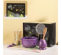 Matcha Set, 8-Piece Ceramic Matcha Bowl & Whisk Kit with Mushroom Pattern, Traditional Japanese Chawan, Bamboo Chasen, Scoop & Sifter, Gift for Tea Lovers, Zen Tea Ceremony Accessories (Purple;)