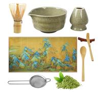 Matcha Set, 8-Piece Matcha Broom Set, Matcha Bowl with Spout, Japanese Matcha Tea Set, Matcha Broom Holder, Strainer, Shovel, Tea Set, Tea Towel Mat, for Tea Lovers Beginners