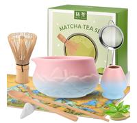 Matcha Set, 8PCS Matcha Whisk and Bowl Kit with Bamboo Whisk, Ceramic Bowl&Whisk Holder, Spoon, Scoop, Scoop Rest, Sifter and Tea Towel, Tea Set Gifts for an Authentic Tea Ritual Matcha Lovers