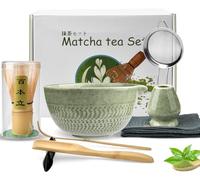 Matcha Set, 8Pcs Matcha Whisk Kit with Ceramic Bowl, Bamboo Whisk & Holder, Spoon, Scoop, Sifter and Tea Towel, Christmas Birthday Tea Set Gifts for Matcha Lovers for an Authentic Tea Ritual