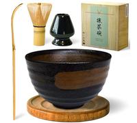 APEX S.K. Matcha Whisk Set Japanese Matcha Bowl Black Brown Chawan, Bamboo Whisk Holder, Powder Scoop, Coaster, Complete Matcha Tea Ceremony Kit, Authentic Traditional Tea Making Matcha Accessories