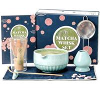 Matcha Set, Ceramic Matcha Kit with Bowl, Bamboo Whisk, Scoop, Strainer, Scoop Rest, Whisk Holder, Cloth + Instruction Handbook - Traditional Japanese Tea Ceremony Kit