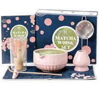Matcha Set, Ceramic Matcha Kit with Bowl, Bamboo Whisk, Scoop, Strainer, Scoop Rest, Whisk Holder, Cloth + Instruction Handbook - Traditional Japanese Tea Ceremony Kit