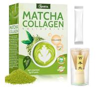 Matcha Set Organic Matcha Collagen Powder Drink with Bamboo Broom 20 x 3 g Protein Matcha Powder Without Additives Sticks Matcha Tea Powder Energy Boost with Natural Caffeine for Latte, Smoothies