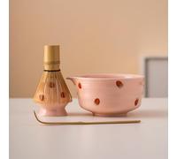 Matcha Set, Strawberry Ceramic Matcha Kit, Japanese Pink macha Ceremonial Set Matcha Bowl and Whisk Tea Starter Making Kit, Unique Gift Set for her/Wife/Couples