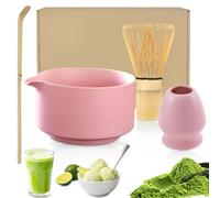 Matcha Set Whisk and Bowl, HOVCEH 4 Pcs Pink Matcha Kit Ceremony Accessory Set, Matcha Tea Set with Whisk, Ceramic Bowl, Scoop & Holder, Matcha Making Kit for Tea Lovers (Pink)