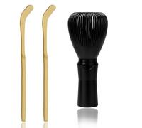 Matcha Spoon, 1 Black Matcha Brush and 2 Bamboo Tea Scoops, Matcha Whisk Set for Authentic Tea Preparation, PP Material, Matcha Scoop and Mixer for Daily Use, 5x12.6cm and 18x1.5cm