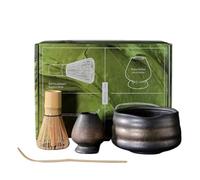 Matcha Tea Set 4pcs/Set Coarse Pottery Matcha Set Safe Whisk Teaspoon Tea Sets Indoor Beverage Shop Tea-Making Tools Accessorie(Gilding)