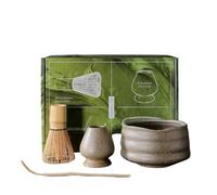 Matcha Tea Set 4pcs/Set Coarse Pottery Matcha Set Safe Whisk Teaspoon Tea Sets Indoor Beverage Shop Tea-Making Tools Accessorie(White)