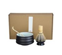 Matcha Tea Set 4pcs/Set Handmade Home Easy Clean Matcha Tea Set Tool Stand Kit Bowl Whisk Scoop Ceremony Traditional Accessories(All Black)