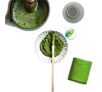 Matcha Tea Set Ceramic Matcha Bowl and Whisk Set Mixing Kit Heat Resistant Tea(Kiln Turns Blue)