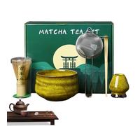 Matcha Tea Set - Chasen Broom Stand, Ceramic Brewing Bowl | Stainless Steel Strainer with Spoon, Wooden Spoon - Craft Mixing Tools for Meeting Friends, Morning Drink Rituals and Preparing