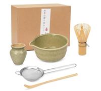 Matcha Tea Set - Premium Ceremonial Grade Matcha Set with Bamboo Whisk, Matcha Bowl with Spout, Scoop, Sifter & Holder- Authentic Japanese Tea Kit for Traditional Tea Preparation (5PCS)