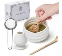 Matcha Tea Set - Traditional-Sized Ceramic Tea Bowl, Whisk Holder, and Sifter - All-in-One Kit for Japanese Tea Ceremony Matcha - Comprehensive 5-Piece Matcha Ceremony Set