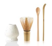 Matcha Tea Set with Matcha Whisk and Spoon, Ceramic Matcha Whisk Holder Matcha Making Kit(White)