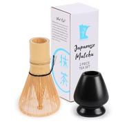 Matcha Tea Whisk Set - Bamboo Whisk and Whisk Holder - Black