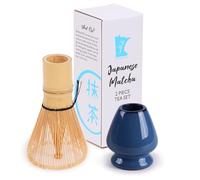 Matcha Tea Whisk Set - Bamboo Whisk and Whisk Holder - Deep Blue