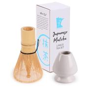 Matcha Tea Whisk Set - Bamboo Whisk and Whisk Holder - White
