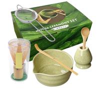 Matcha Tea Whisk,Set Ceramic Matcha Set with Bamboo Whisk,Bowl with Spout,Ideal Matcha Spoon Whisk Holder Matcha Whisk and Bowl Set Perfect Matcha Starter Kit Gift for Beginners and Enthusiasts