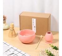 Matcha Whisk Set,4 Pcs Japanese Matcha Set with Handcrafted Bamboo Whisk,Bamboo Scoop & Ceramic Bowls,Gifts for Starter Friend Traditional Japanese Tea Ceremony(Pink)