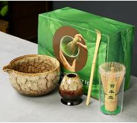 Matcha Whisk Set 4 Pcs - Matcha Bowl with Spout, Whisk, Whisk Holder, Scoop - Layered Colors & Dynamic Patterns, Beautiful Items to Decorate Your Kitchen and Home