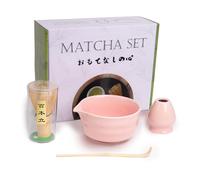 Matcha Whisk Set 4PCS -Great Matcha Bowl and Bamboo Matcha Whisk, Scoop, Whisk Holder, Perfect Matcha Set for Matcha Tea Ceremony Pink