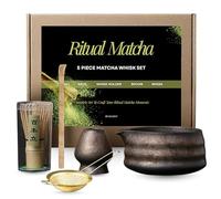 Matcha Whisk Set, 5 Pcs Matcha Kit for Ceremony, 500ml Ceramic Matcha Bowl, Matcha Tea Set for Making Breakfast/Matcha Latte, Bamboo Matcha Whisk (Chasen), Matcha Lover Gift (Bronze)
