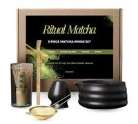 Matcha Whisk Set, 5 Pcs Matcha Kit for Ceremony, 500ml Ceramic Matcha Bowl, Matcha Tea Set for Making Breakfast/Matcha Latte, Bamboo Matcha Whisk (Chasen), Matcha Lover Gift (Black)