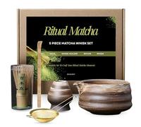 Matcha Whisk Set, 5 Pcs Matcha Kit for Ceremony, 500ml Ceramic Matcha Bowl, Matcha Tea Set for Making Breakfast/Matcha Latte, Bamboo Matcha Whisk (Chasen), Matcha Lover Gift (Brown)