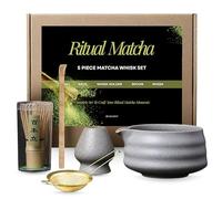Matcha Whisk Set, 5 Pcs Matcha Kit for Ceremony, 500ml Ceramic Matcha Bowl, Matcha Tea Set for Making Breakfast/Matcha Latte, Bamboo Matcha Whisk (Chasen), Matcha Lover Gift (Light Grey)