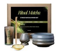 Matcha Whisk Set, 5 Pcs Matcha Kit for Ceremony, 500ml Ceramic Matcha Bowl, Matcha Tea Set for Making Breakfast/Matcha Latte, Bamboo Matcha Whisk (Chasen), Matcha Lover Gift (Blue)