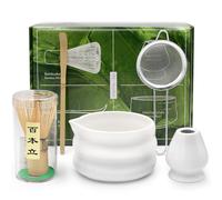 Matcha Whisk Set, 5 Pcs Matcha Set,Matcha Whisk Set, Matcha Tea Set with Matcha Whisk, Matcha Bowl with Pourer, Matcha Strainer, Stirrer Stand and Bamboo Spoon, for Matcha Lovers (White)
