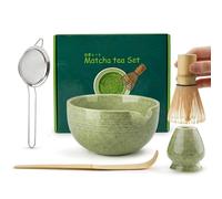 Matcha Whisk Set, 5-Piece Ceramic Matcha Bowl,Natural Bamboo Chasen Whisk,Scoop Kit, Complete Beginner to Pro Tools Matcha Kit with Gift Packaging for Japanese Tea Ceremony