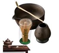 Matcha Whisk Set - 5pcs Bowl 400 Ml, Bamboo Chasen, Wooden Scoop, Expert Manufacturing, Ceramic Stand, Pouring Spout | Traditional Kit For Japanese Tea Ceremony Cooking Preparation