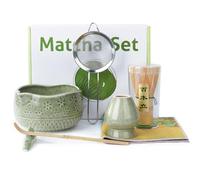 Matcha Whisk Set 7 Pcs Ceramic Matcha Kit Set Includes Matcha Bowl, Matcha Whisk and Holder, Bamboo Scoop, Scoop Rest, Sifter and Tea Towel - Matcha Kit for Matcha Lovers （Green）