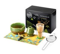 Matcha Whisk Set - 7 Pcs Ceramic Matcha Kit Set Includes Matcha Bowl,Matcha Whisk and Holder,Bamboo Scoop, Scoop Rest,Sifter and Tea Towel Gift for Family/Friend Matcha Tea Making Tools（Matcha Green）