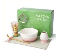 Matcha Whisk Set, 7 Pcs Ceramic Matcha Set, Includes Matcha Bowl, Matcha Whisk, Chasen Holder, Bamboo Scoop, Scoop Rest, Stainless Sifter, Tea Towel, Matcha Kit for Matcha Tea Ceremony