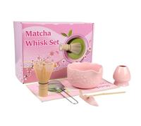 Matcha Whisk Set, 7 pcs Ceramic Matcha Set,Pink Matcha Kit for Ceremony,Japanese Matcha Traditional Starter Set, Bamboo Whisk, Ceramic Bowl & Spoon, Gift for Matcha Lovers