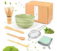 Matcha Whisk Set, 7 Pcs Ceramic Matcha Tea Set for Making Breakfast Matcha Latte, Complete Matcha Making Kit for Traditional Japanese Tea Ceremony, Bamboo Whisk Holder Gift for family Colleague Friend