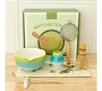 Matcha Whisk Set, 7 Pcs Matcha Bowl Set, Matccha Tea Kit for Ceremony, Making Breakfast/Latte, Bamboo Whisk Ceramic Bowl Whith Holder Gift for Beginner Lover