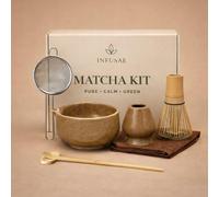 Matcha Whisk Set, 7-Piece Matcha Tea Kit - Green Ceramic Matcha Bowl (Chawan) with Spout, Bamboo Chasen & Scoop - Matcha Making Set for Latte, Gift for Matcha Lovers (Desert Sand)