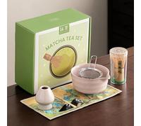 Matcha Whisk Set, 7PCS Ceramic Matcha Tea Whisk, Including Matcha Bowl, Matcha Whisk & Stand, Spoon & Spoon Holder, Sieve & Towel, Japanese & Song Dynasty Tea Ceremony Gift Box (Pink)