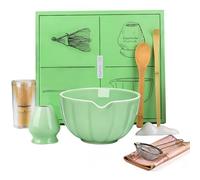 Matcha Whisk Set, 8 Pcs Matcha Kit for Ceremony,Tradition Tea Set for Making Breakfast/Latte,Matcha Whisk Set with Bowl(Chawan)/Whisk and Holder,Gift for Family/Friend, Matcha Set Green