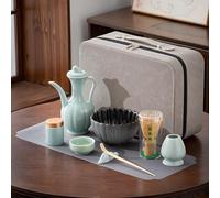 Matcha Whisk Set - 9 Piece Bamboo Whisk and Bowl Set with Stand, Tea Jar, Hand Pot, Spoon, Tray, and Box for Traditional Matcha Tea Ceremony