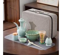 Matcha Whisk Set - 9 Piece Bamboo Whisk and Bowl Set with Stand, Tea Jar, Hand Pot, Spoon, Tray, and Box for Traditional Matcha Tea Ceremony