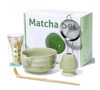 Matcha Whisk Set and Bowl Kit, Matcha Set Includes Ceramic Bowl with Spout, Whisk, Stainless Steel Sifter, Spoon & Holder for Matcha Tea, 5 PCS Matcha Gift Set for Beginners & Matcha Lovers, Birthday